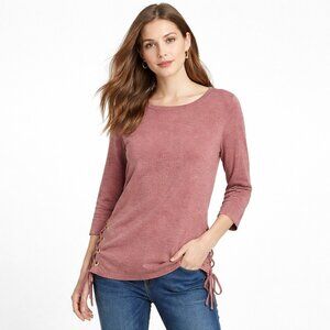 Jones New York NEW Mauve Long Sleeve Knit Top Lace Up Sides Casual Work Size M